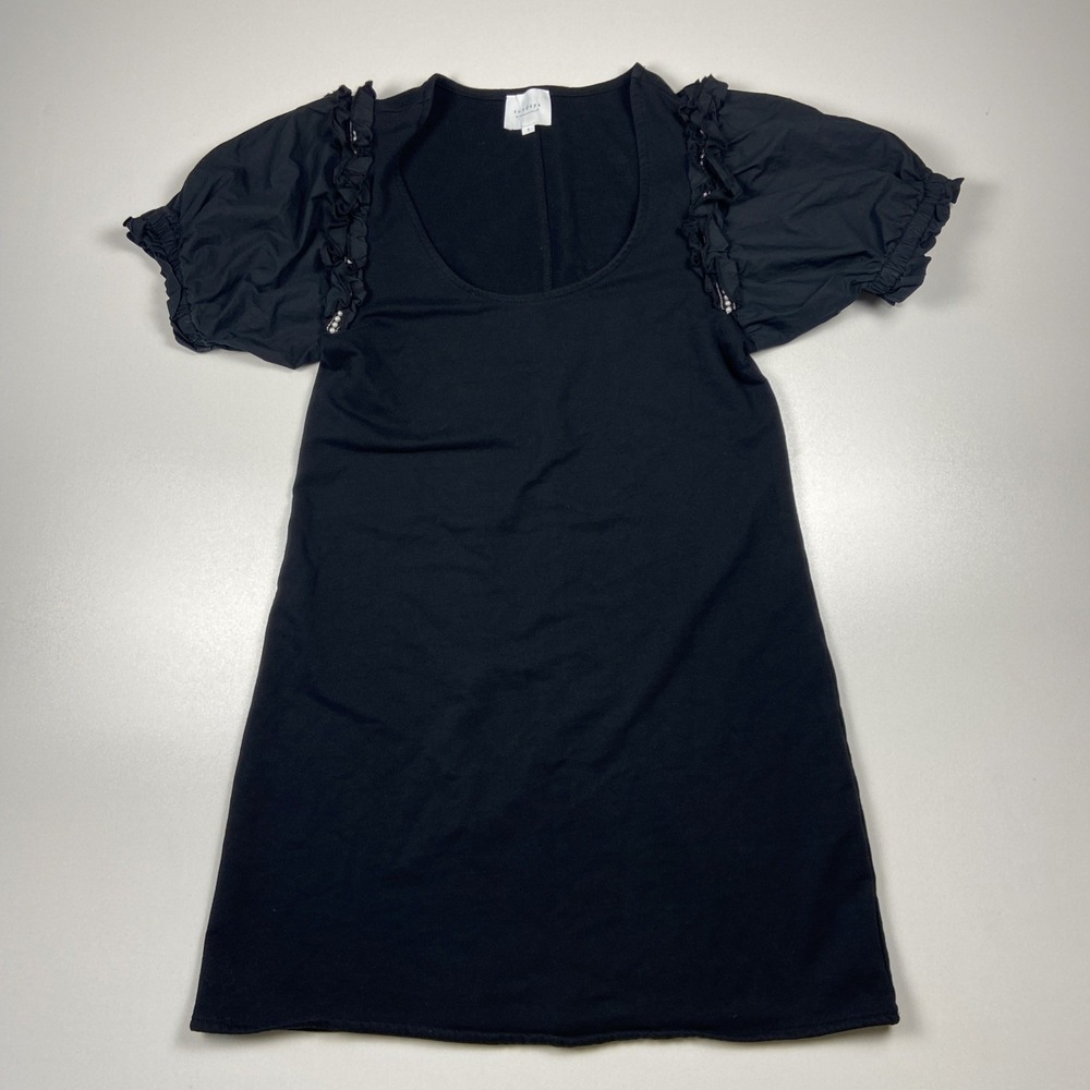 Sundays by We Are Sundays Puff Sleeve Dress Size S Black Mini w/Faux Pearl Trim
